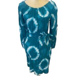 MICHAEL KORS Blue/White On/Off Shoulder Cotton Tie Dye Dress w/Belt NWT $140
